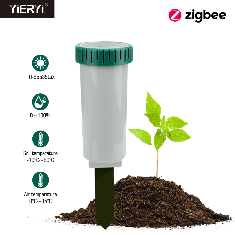 Yieryi độ chính xác cao dụng cụ kiểm tra đất 3 trong 1 độ ẩm/nhiệt độ đất/ánh sáng thông minh đất Máy đo nhiệt độ và độ ẩm IP67 không thấm nước ZigBee truyền không dây cho cây trồng trong chậu trang trại Vườn Nhà Kính