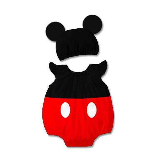 Disney Mickey Minnie Newborn Infant Romper Headband Cotton Sleeveless Onepiece Cosplay Woody Buzz Spiderman Baby Kids Clothing