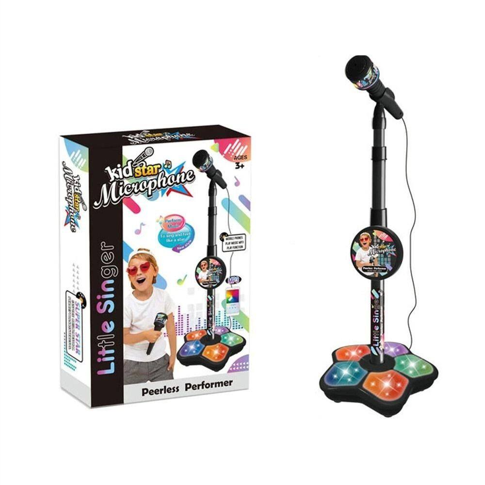 BANZU Microphone Toy Adjustable LED Light Educational Brain-Training with Stand Singing Microphone Music Instrument Toys Kids Microphone Singing Song Toy