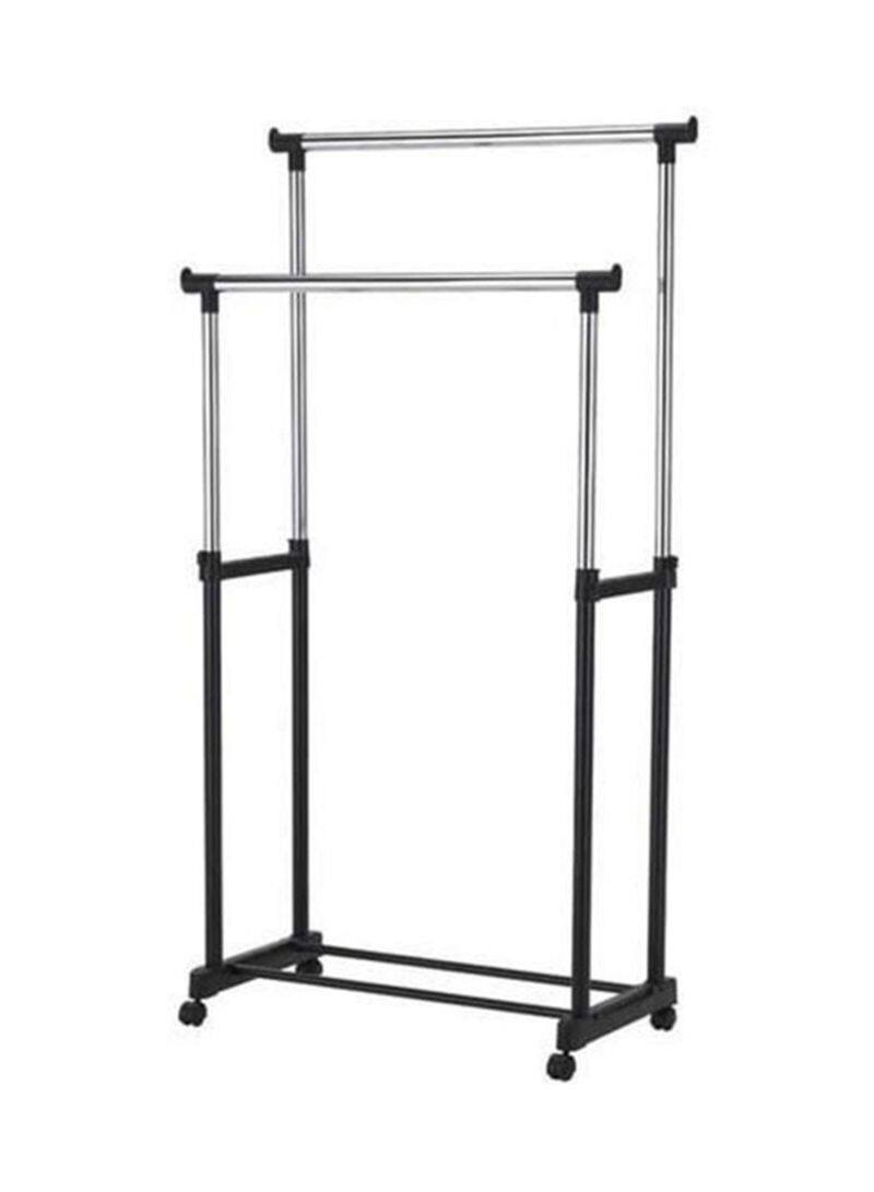 Adjustable Double Pole Telescopic Clothes Rack With Wheels Portable