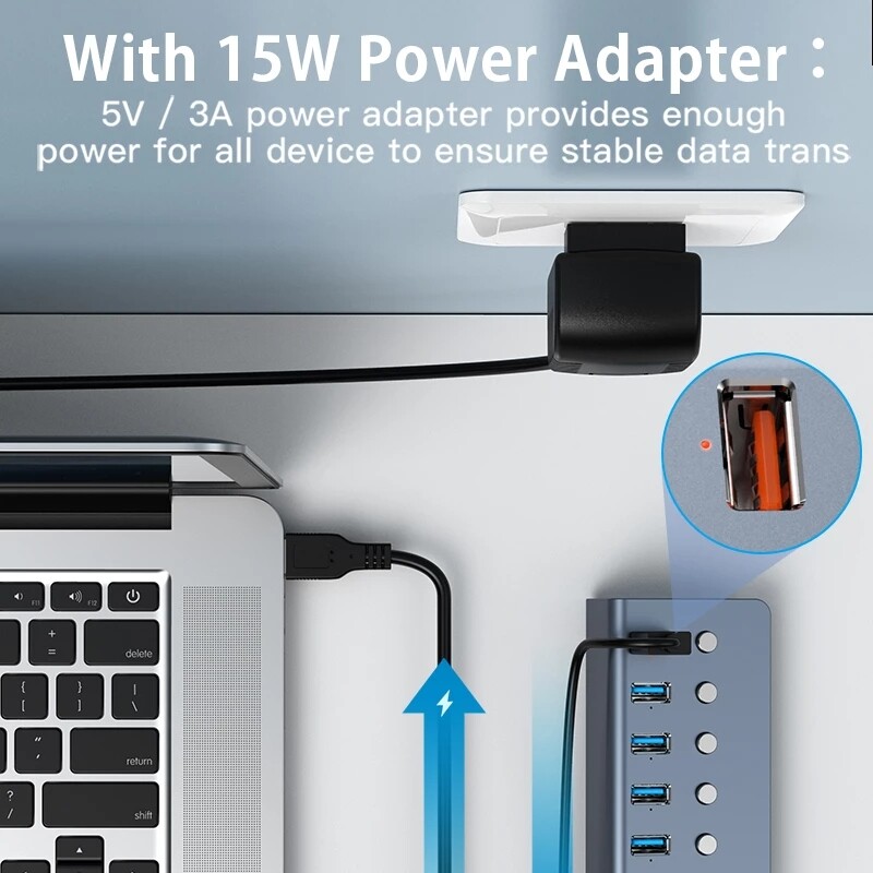 Bộ Chia USB JDB Usb 3.0 Với Công Tắc Độc Lập, Nguồn Điện Bên Ngoài, Bộ Mở Rộng Đa Giao Diện, Hub, Một Cho Bảy Cổng