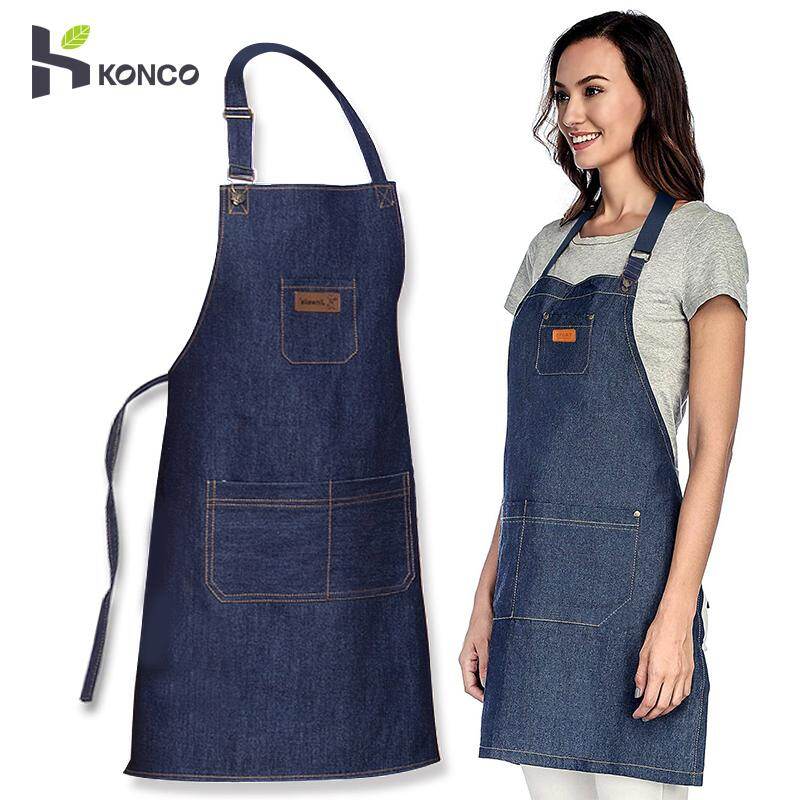 Konco men women chef casual dirty cowboy uniform cooking apron kitchen denim apron for men and women