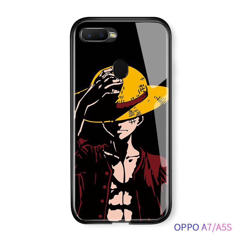 UCUC Case For OPPO A7 A5S Glass Case OPPOa5s Fashion Classic Girl Cute Cool Shell Anime Glossy Casing Tempered Glass Shockproof Back Case handphone Cover