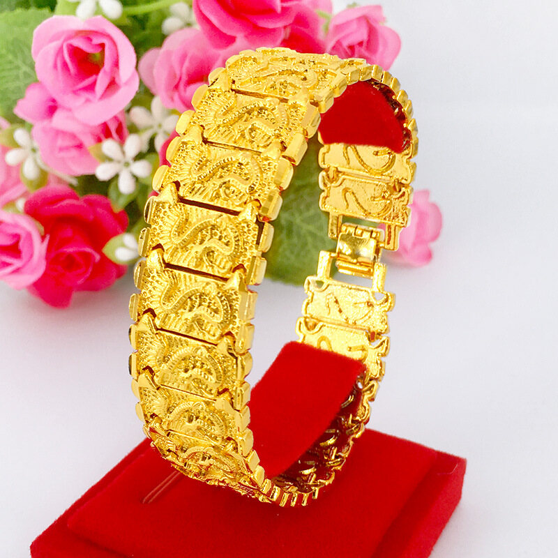 T-B Fashion Vietnam Sand Gold Jewelry Dragon Bracelet Men and Women Color Preserving Imitation Gold Brass Real Gold Couple Watch Buckle Gold Plated Bracelet
