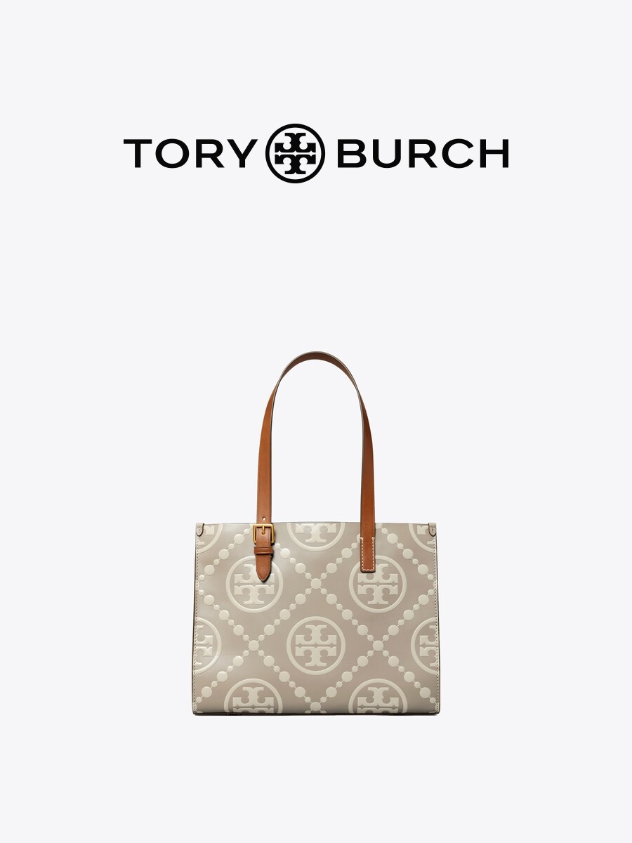 TORY BURCH TORYBURCH T MONOGRAM กระเป๋าโท้ตมือถือลายนูนขนาดเล็ก 146199 ราคา 6,068 บาท*ส่งฟรี