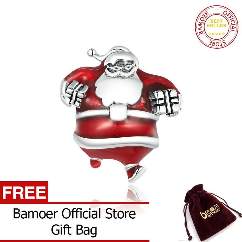 BAMOER 925 Sterling Silver Merry Christmas Santa Claus Beads for Original Bracelet Charms Fine Jewelry Accessories SCC1664