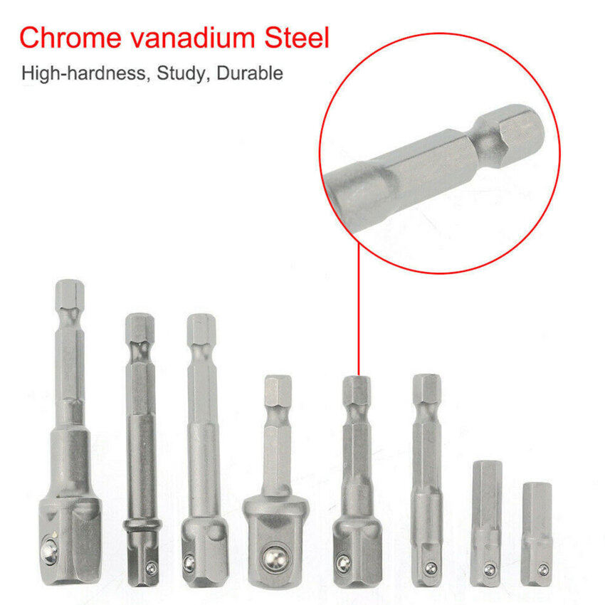 Bộ Chuyển Đổi Ổ Cắm Khoan 8 Cái Cho Máy Khoan Động Lực Với Chuôi Lục Giác Sang Đầu Khoan Hình Vuông Thanh Nối Dài 1/4 "3/8" Bộ 1/2 Mũi