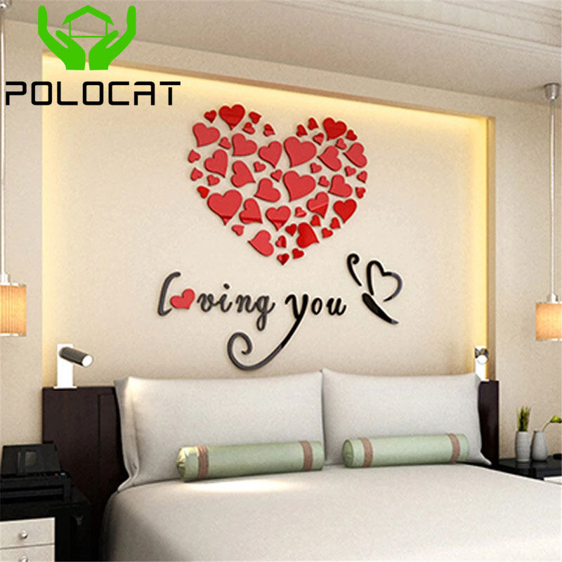 Polocat 3D Acrylic Love Heart Wall Stickers Romantic Art Craft Decoration for Bedroom Living Room Wedding Wallpaper