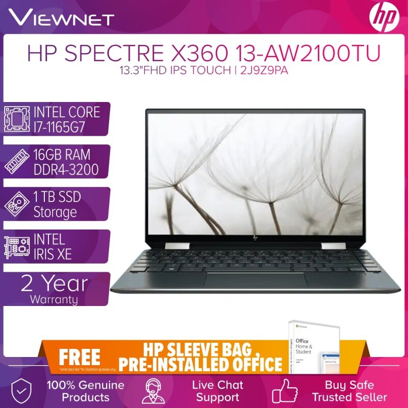 HP SPECTRE X360 13-AW2100TU INTEL CORE I7-1165G7 16GB DDR4 1TB SSD INTEL IRIS XE 13.3FHD IPS TOUCH BLUE OFFICE H&S BUILD-IN (2J9Z9PA) 2 Years Warranty Malaysia