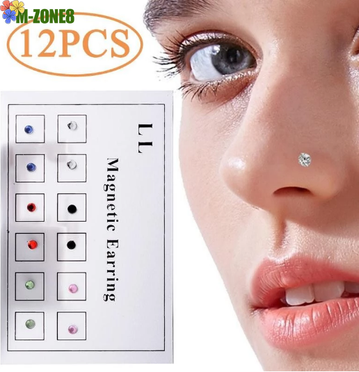 【M-ZONE8】12pcs/set Magnetic Fake Nose Piercing Ear Tragus Cartilage Lip Stud Nose Ring Fake Non Piercing Jewelry Magnetic Earring Piercings