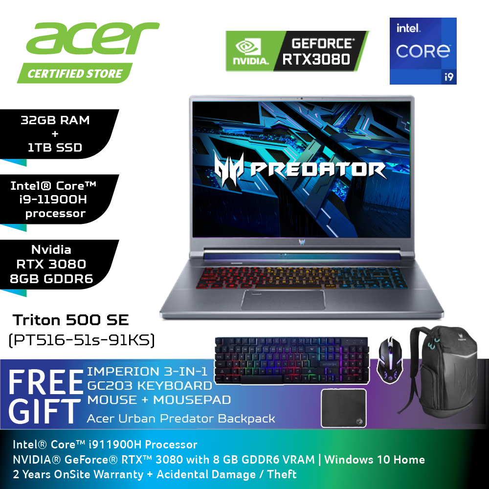 Acer Predator Triton 500 Se Pt516 51s 91ks 16 Qhd 165hz Gaming Laptop I9 11900h 32gb 1tb 8260