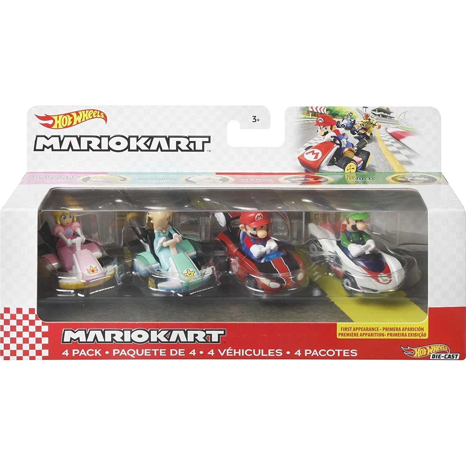 Hot Wheels Mario Kart Vehicle 4-Pack Set Fan-Favorite Characters 164 ...