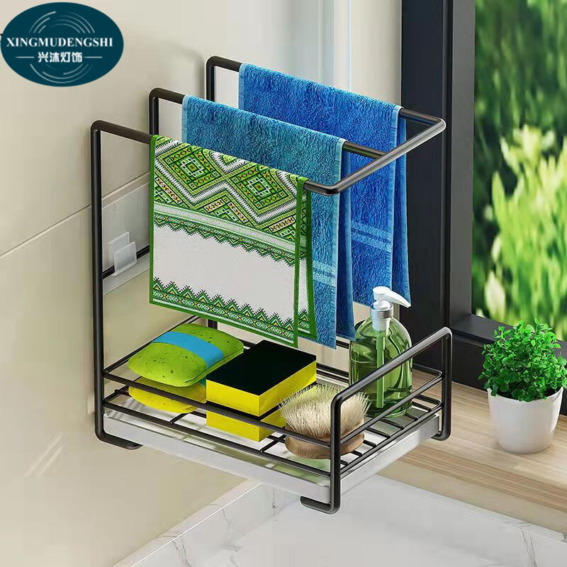 XMDS XINGMUDENGSHI Kitchen rag rack punch-free countertop rack washcloth drain rack multi-functional storage rack