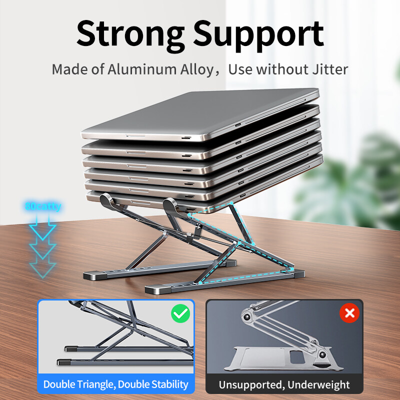 Laptop Stand Aluminum Computer Riser Portable Adjustable Ergonomic Laptops Elevator Desktop Foldable Notebook Holder for 10 to 15.6 Inches Notebook Computer Silver