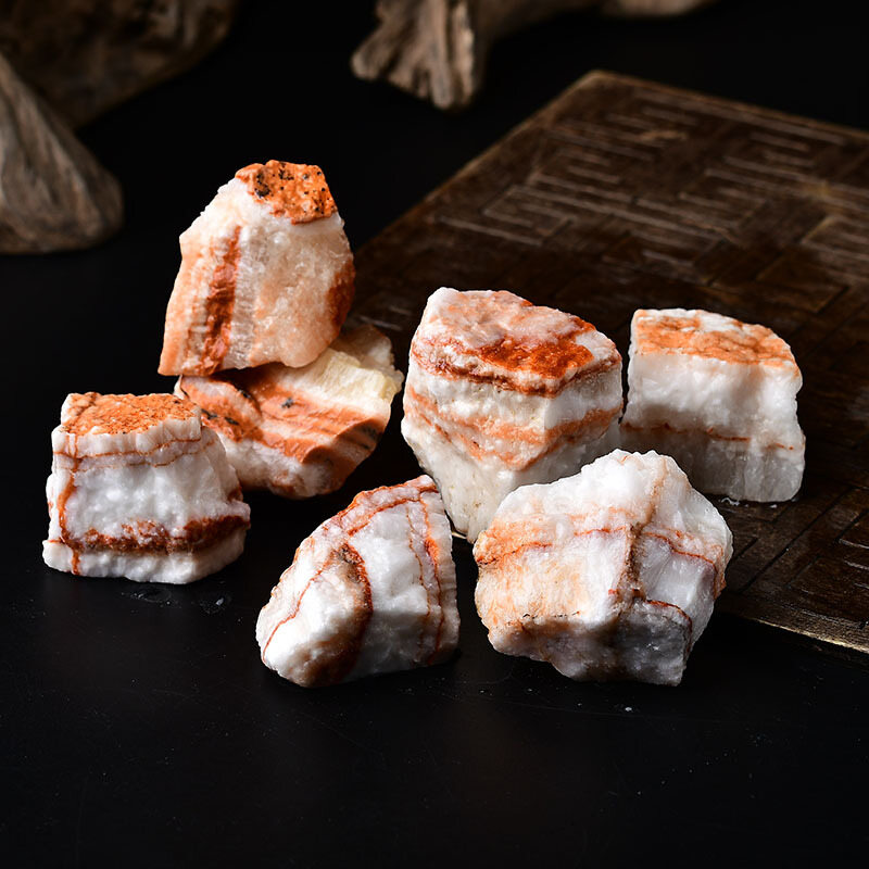 Raw Red Banded Calcite Stone Pork Stone Tricolor Calcite Dali Jasper Red Rainbow Calcite Raw Crystal