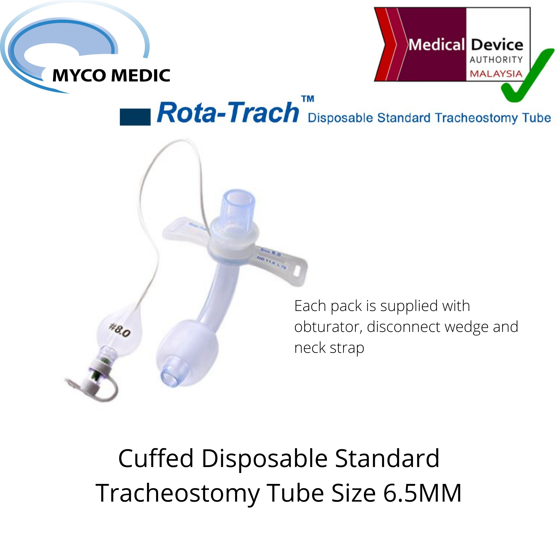 Rota-Trach Cuffed Single LumenDisposable Standard Tracheostomy Tube ...