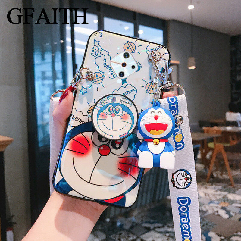 Ốp Điện Thoại GFAITH Khung Búp Bê Hoạt Hình Doraemon Blu-ray 3D Dành Cho VIVO S1 Pro, Ốp Điện Thoại Đôi VIVO S1Pro Với Dây Đeo Chữ Thời Trang