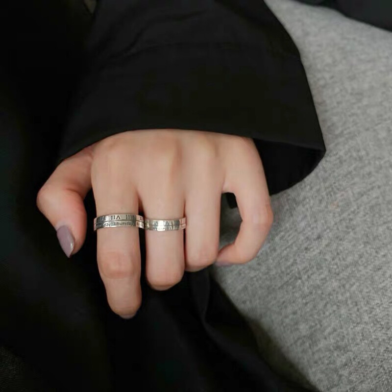 SAWU Silver Stainless Steel Ring with Roman Numerals Couple Rings Open Rings Adjustable Men's Rings