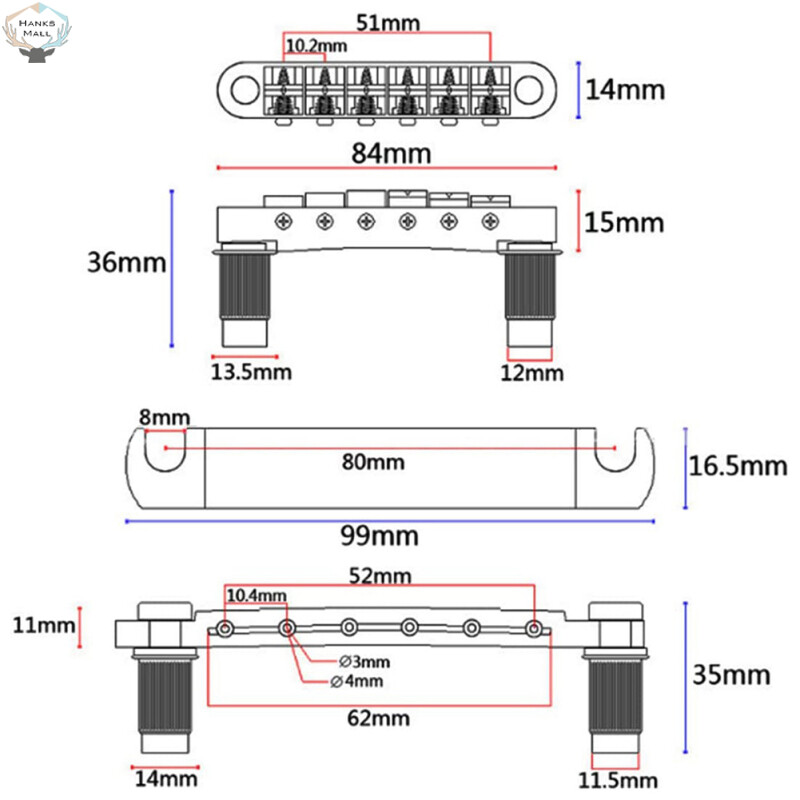 HK 1 Set Guitar Bridge Tailpiece Kit With Studs Upper Lower String Bridge Compatible For Les Paul Sg Electric Guitar