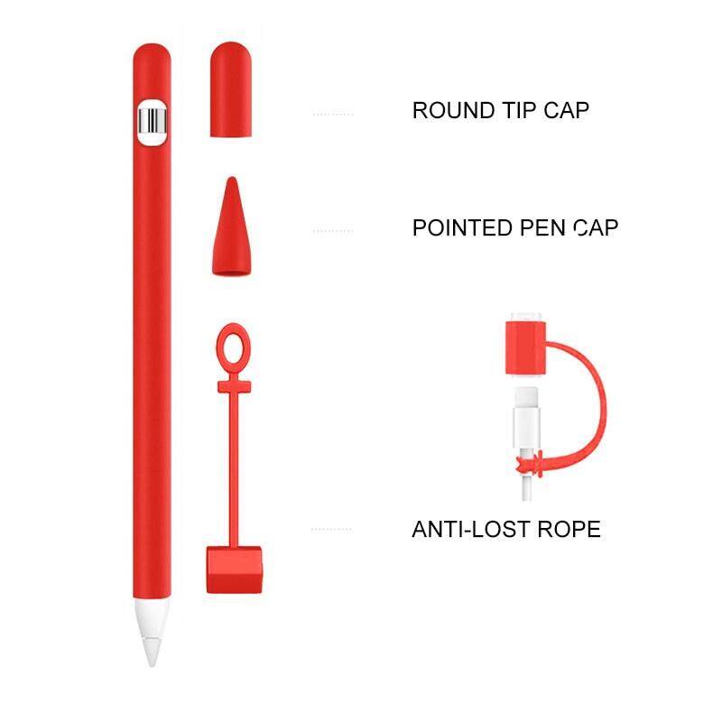 New Colorful 4 in 1 Soft Silicone Case For Apple Pencil Case Compatible For iPad Tablet Touch Pen Stylus Protective Sleeve Cover Anti-lost