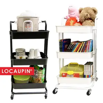 Locaupin 3 Tier Trolley Kitchen Storage Racks Office Shelves Book