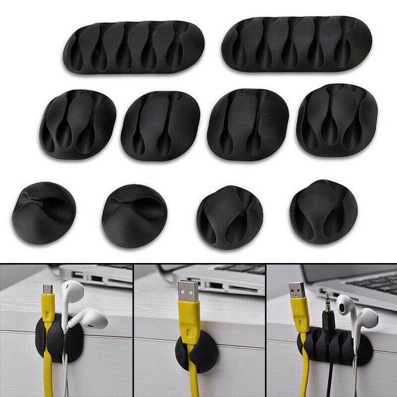 10Pcs Cable Drop Clip Desk Tidy Organiser Wire Cord Lead Charger Holder Winder
