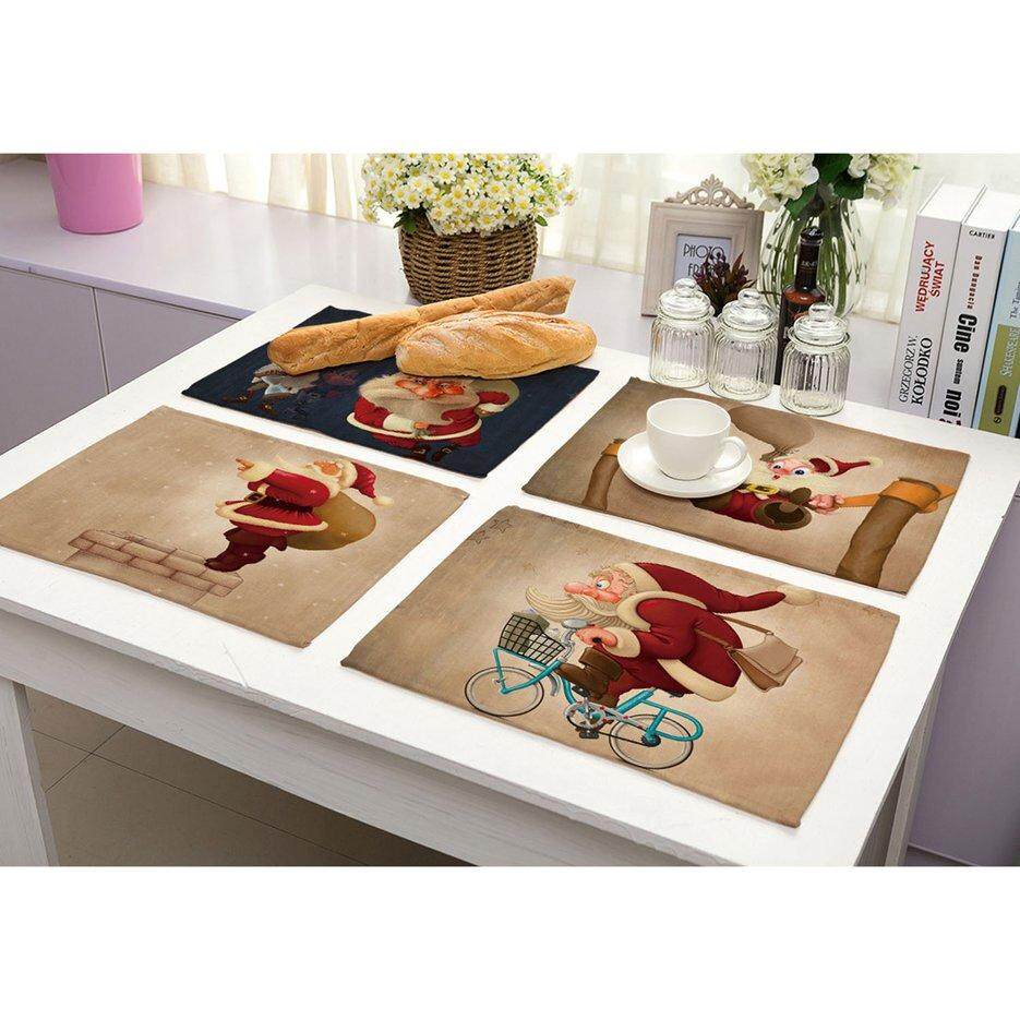 Nóng Người Bán Bàn Thảm Santa in bông Tây Thảm Placemat Bàn Trang Trí Miếng Lót