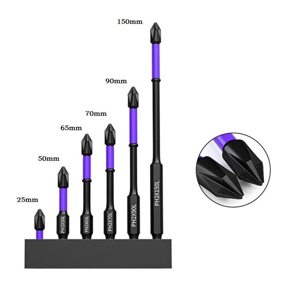 Unnicoco 6Pcs PH2 Non-slip Cross Screwdriver Batch Head 25/50/65/70/90/150mm
