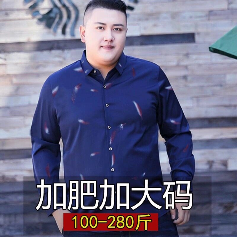 【M-7XL】130KG Can Wear Big Plus Size Oversize Mens Print Long Sleeve Shirt Loose Fashion Casual Top Spring