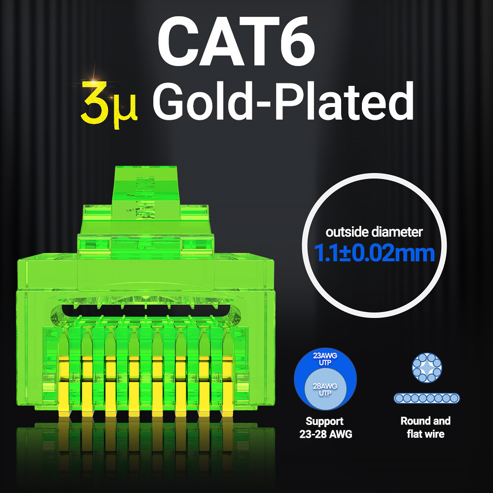 Ampcom cat6 rj45 pass through connectors ez to crimp modular network connector for computer hardware stranded utp cable