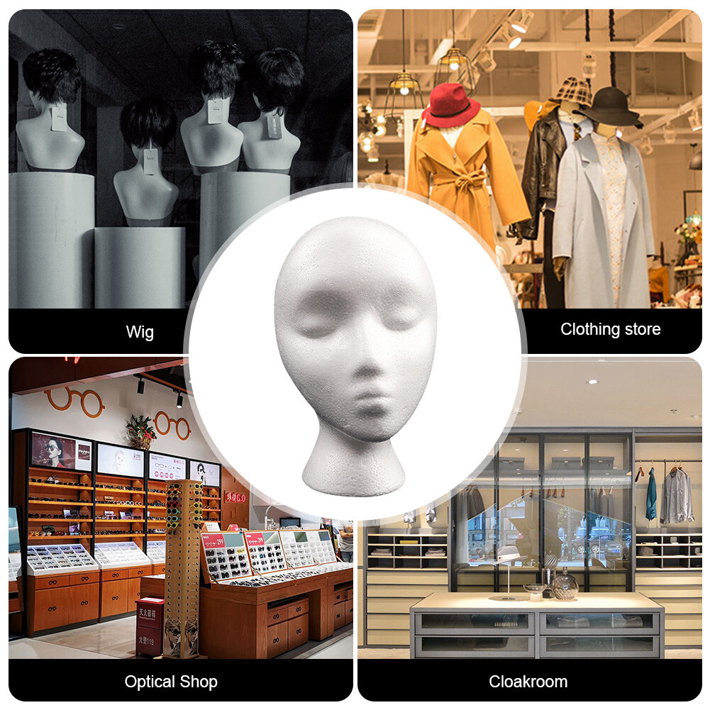 Women Styrofoam Foam Head Model Practical Mannequin Head Model Polystyrene Lightweight Durable Portable for Hat Hair Wigs Display