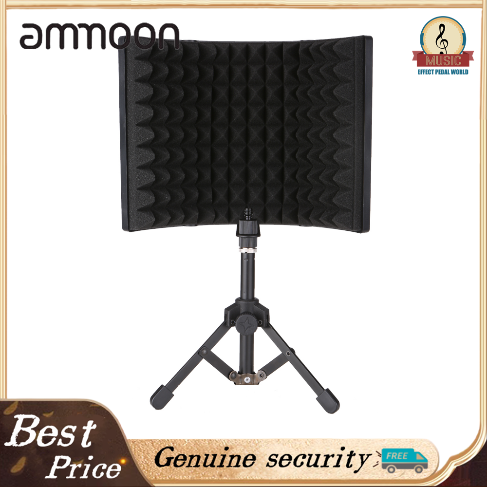 Microphone Isolation Screen with High-Density Absorbing Sponge 3-Panel Foldable Windshield Mini Wind Screen Board Sound Insulation Cover for Recording Studio Sound Absorbing Recording Equipment with Stand