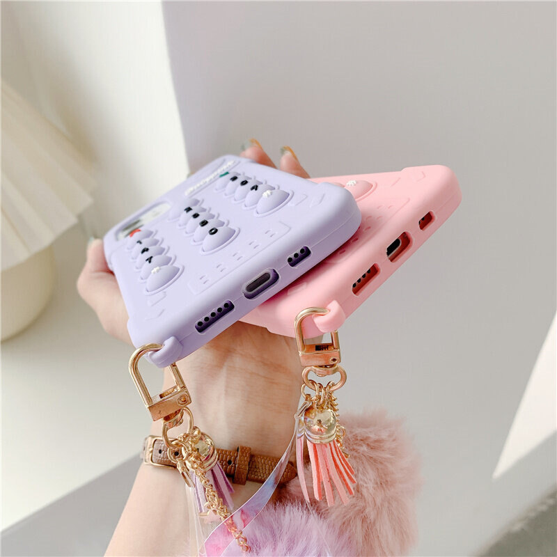 Colorful Retro Digital Button Happy Decompression Mobile Case for IPhone 14 Pro Max 13 Pro 14 12 Pro 11 Pro Max Soft Silicone Cover With Exquisite Pendant