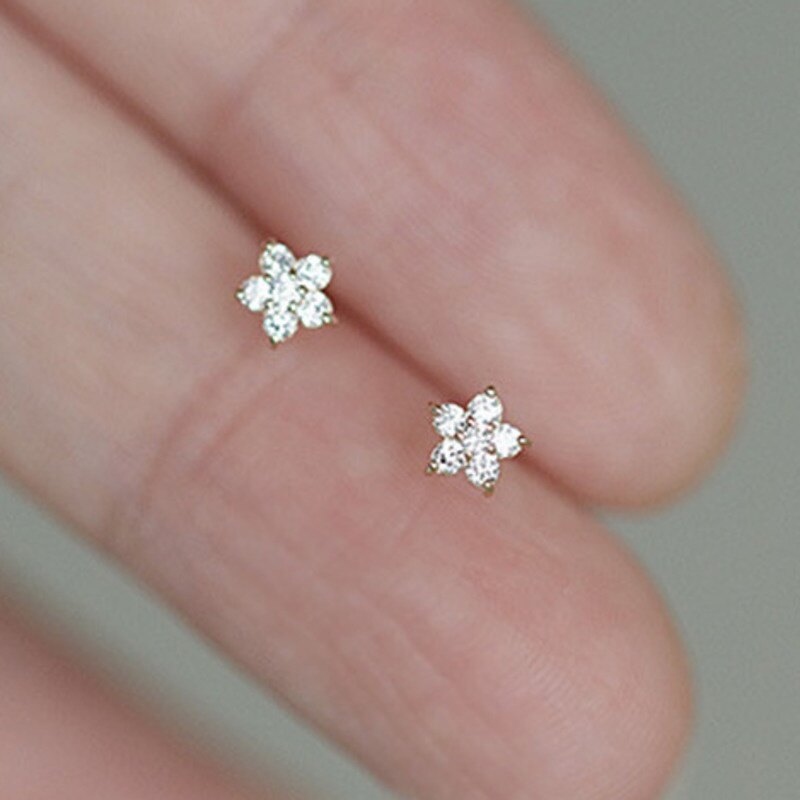RAISS 1 Pc 925 Sterling Silver Plated 14k Gold Earring Crystal Five-pointed Star Earrings Women Simple Fashion Wedding Jewelry Accessories