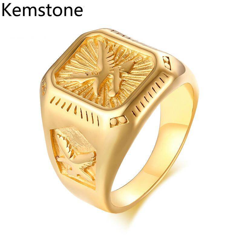 Kemstone Stylish Gold Plated Stainless Steel Eagle Pattern Ring Cool Men's Jewelry Gift