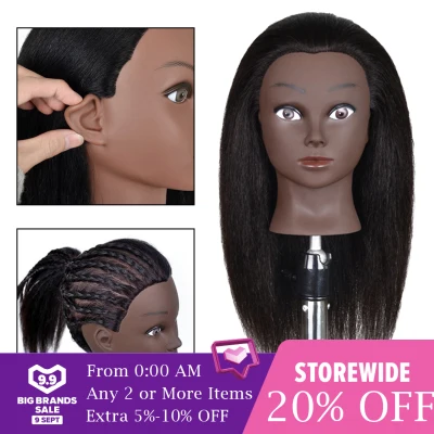 CUTICATE Hair Styling Practice Doll Head Training Mannequin Clamp 16in Black Skin