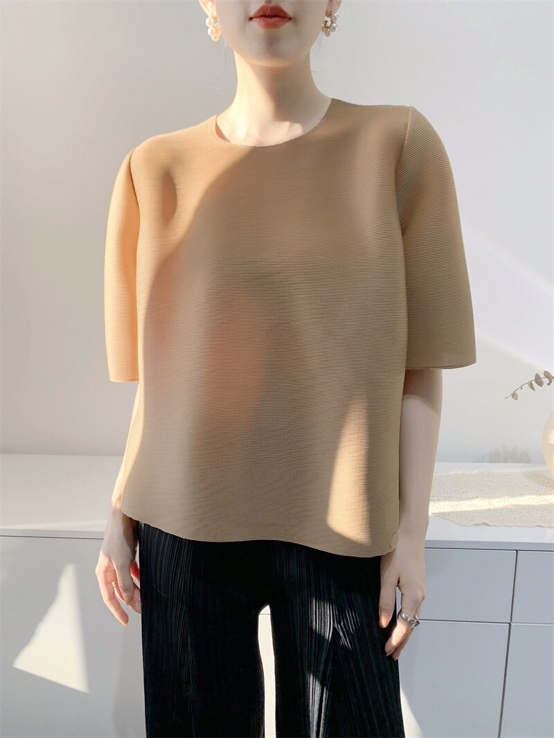 Peplum Top Women's T-shirt Toothpick Pleated Craft Short Sleeve Special-Interest Design Sense of Diligence S222