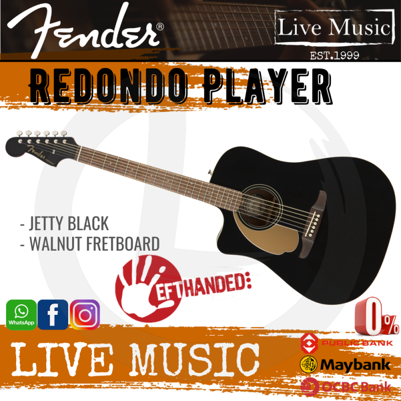 Fender California Redondo Player Left-Handed Slope-Shouldered Acoustic Guitar - Jetty Black Malaysia