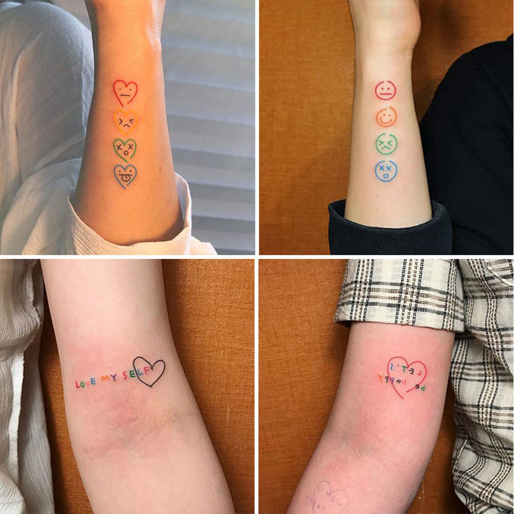 LM 30PCS Colorful Tattoo Sticker Waterproof Temporary Rainbow Smiley Cute Love Heart Bracelet Bear Design Fake Tattoo Sticker