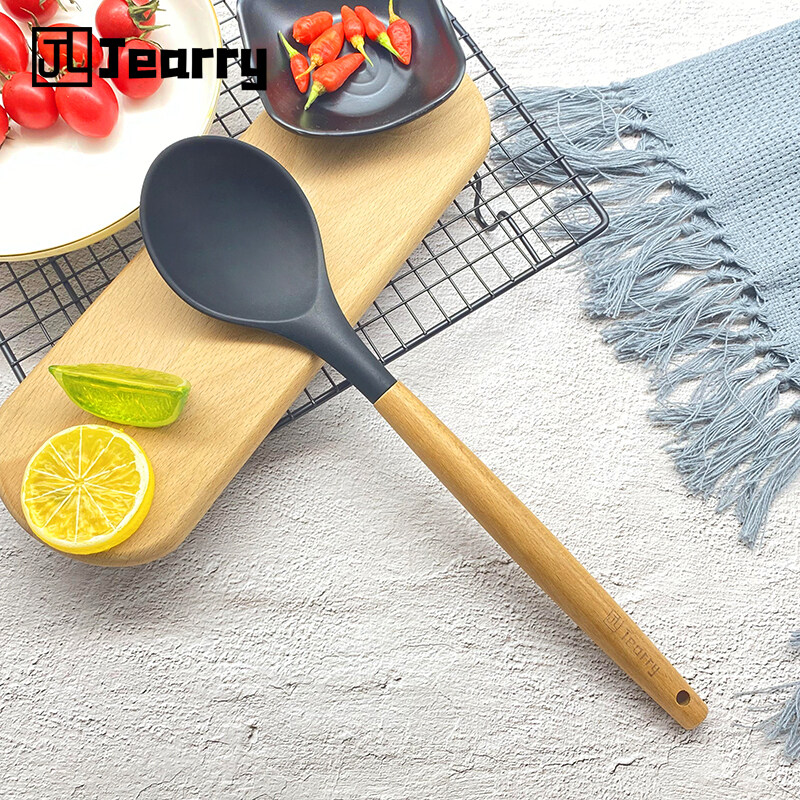 Jearry Wooden Handle Ladle Heat Resistant Food Grade Silicone Kitchen