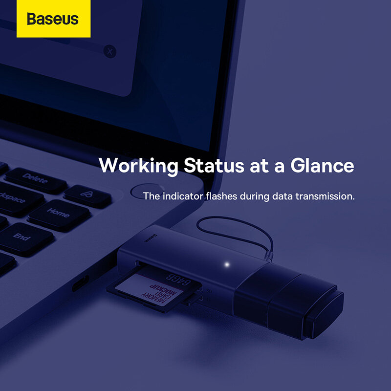 Baseus Đầu Đọc Thẻ Đầu Đọc Thẻ TF Type C USB 3.0 Sang SD Cho Máy Tính Xách Tay Phụ Kiện Đầu Đọc Thẻ Thông Minh Bộ Chuyển Đổi Thẻ Nhớ Chống Thất Lạc