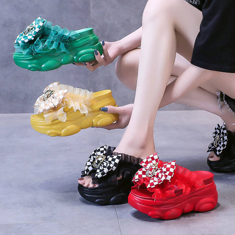 Sandal for Ladies Korean with Wedge Platform Sandals Wedge Sandals Korean Wedge Fashion Wedge Sandals for Women New High Heeled Thick Bottom Slippers Wedge Heels for Women Chunky Sandals for Women 042633