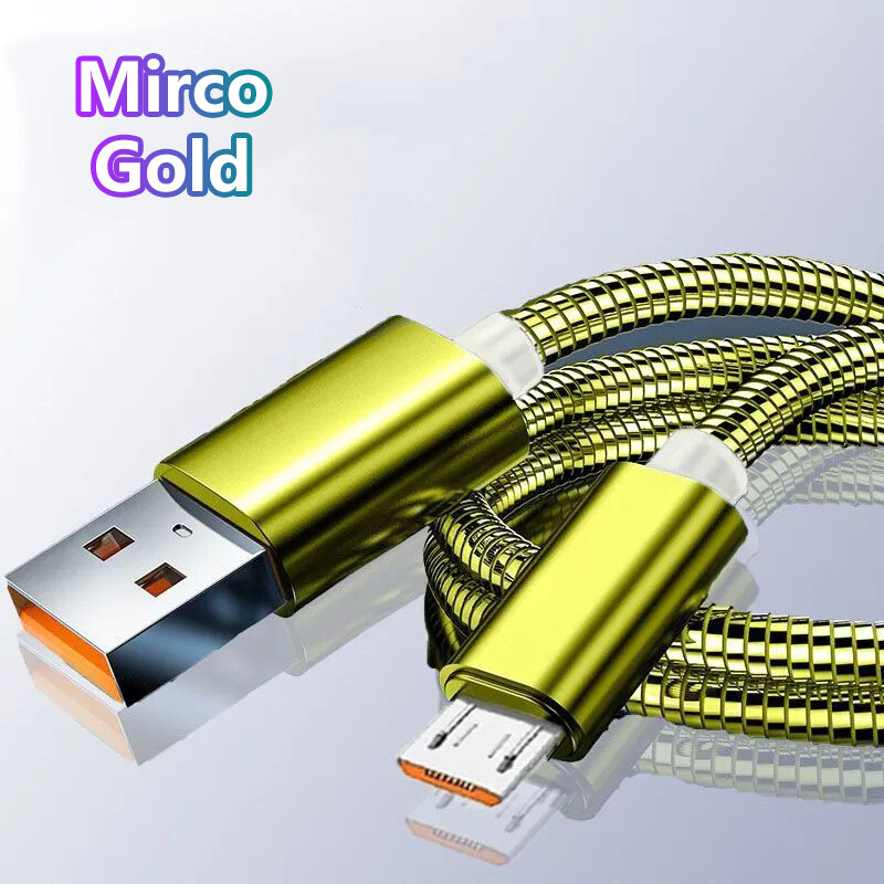 Disour metal spring charging data cable 6a 66w usb to type-c/iphone/micro usb 1/1.5/2m fast charger line for android compatible with iphone charge cable