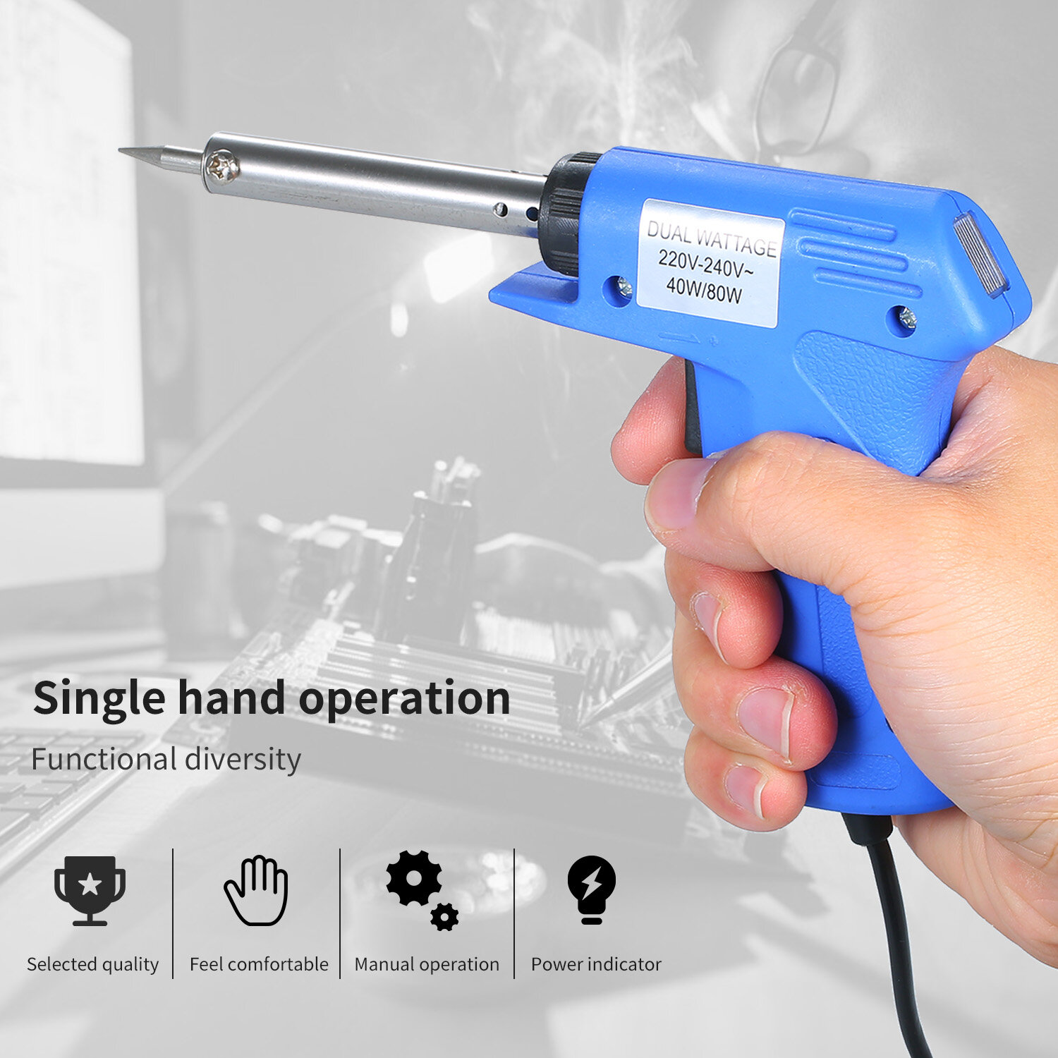 Double Power Electric Soldering Iron Machine type Electric Soldering Iron Power Adjustable Soldering Iron Machine Blue 40W/80W Adjustable