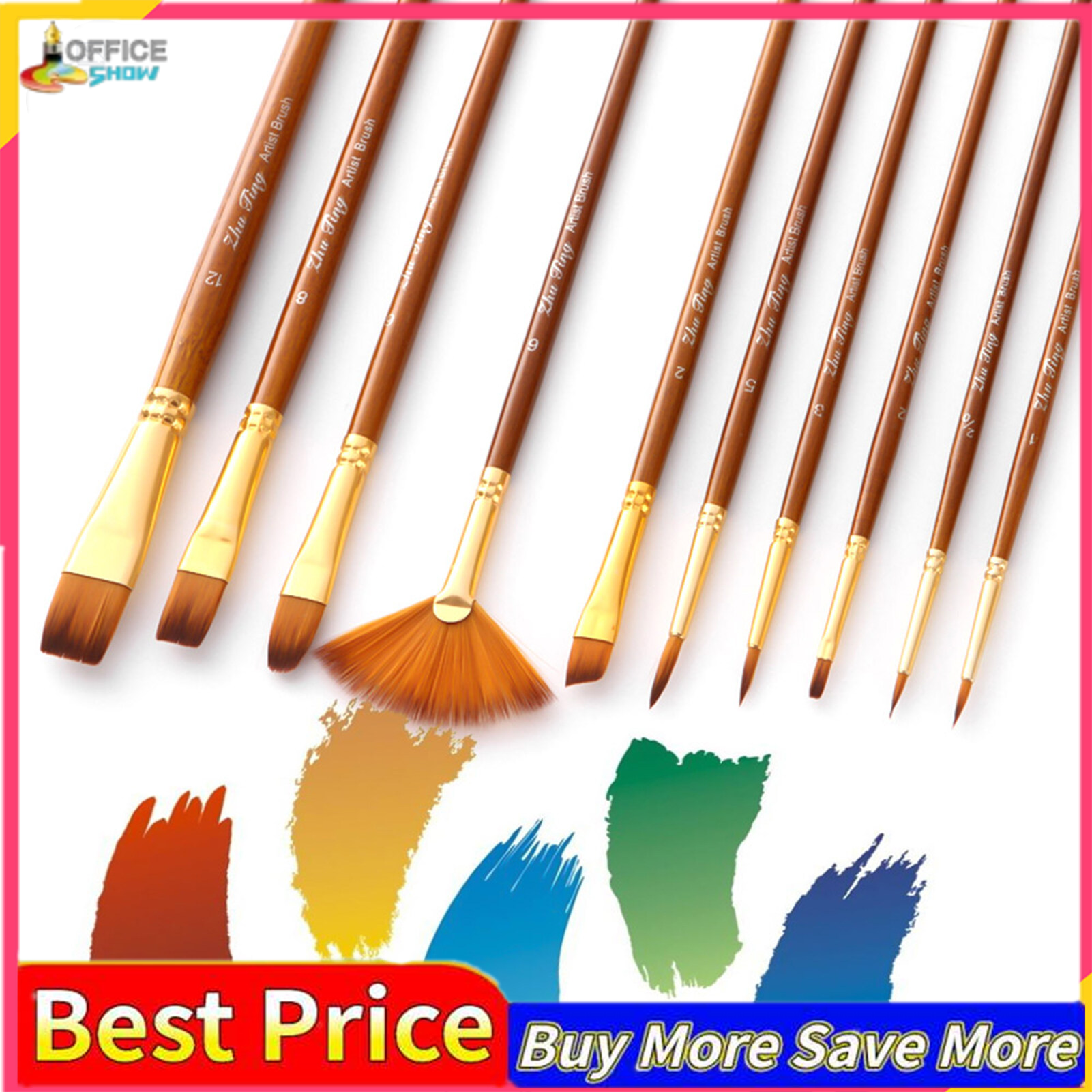 10pcs Paint Brushes Set Kit Artist Paintbrush Multiple Mediums Brushes with Nylon Hair for Acrylic Aquarelle Watercolor Gouache Oil Painting for Great Art Drawing Supplies