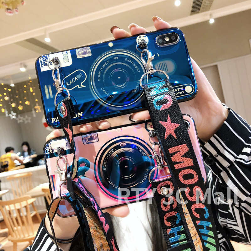 RTY Soft Casing For Realme C35 C55 C53 C12 / C15 / C11 / C25 / C3 / C2 / C1 / C21 Realme 8 Pro / 5 5S / 5i / 6i / 5Pro / 6Pro / 7Pro / 7i / 7 / Narzo 20 3D Camera Retro Sling Lanyard Silicone Phone Case Hot Selling Fashion Grip Stand Holder Back Cover