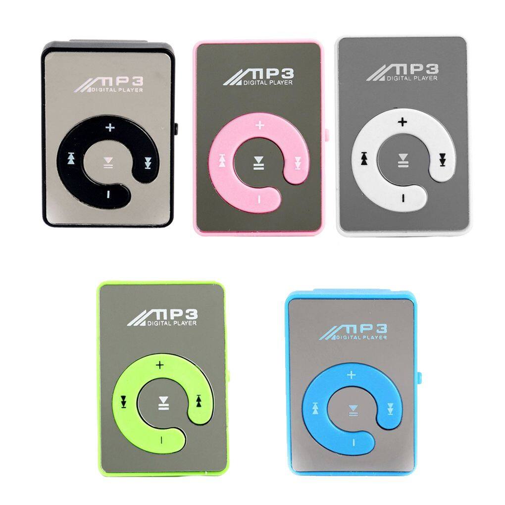 Mirror Surface Mini MP3 Player with Clip USB Charging Portable Music Playing Device Multifunctional Built-in Battery