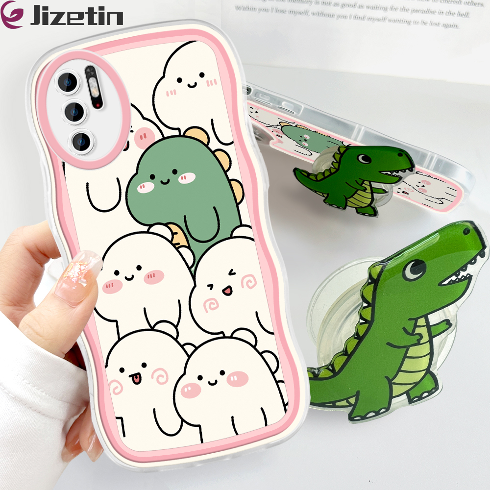(With Free Holder) Jizetin Phone Casing For Xiaomi Redmi Note 10 Note 10S Note 10 Pro Note 10 5G Note 9 Note 8 Fashion Soft Wavy Phone Case Dinosaur Cartoon Shockproof Cellphone Casing Full Cover Camera Protection
