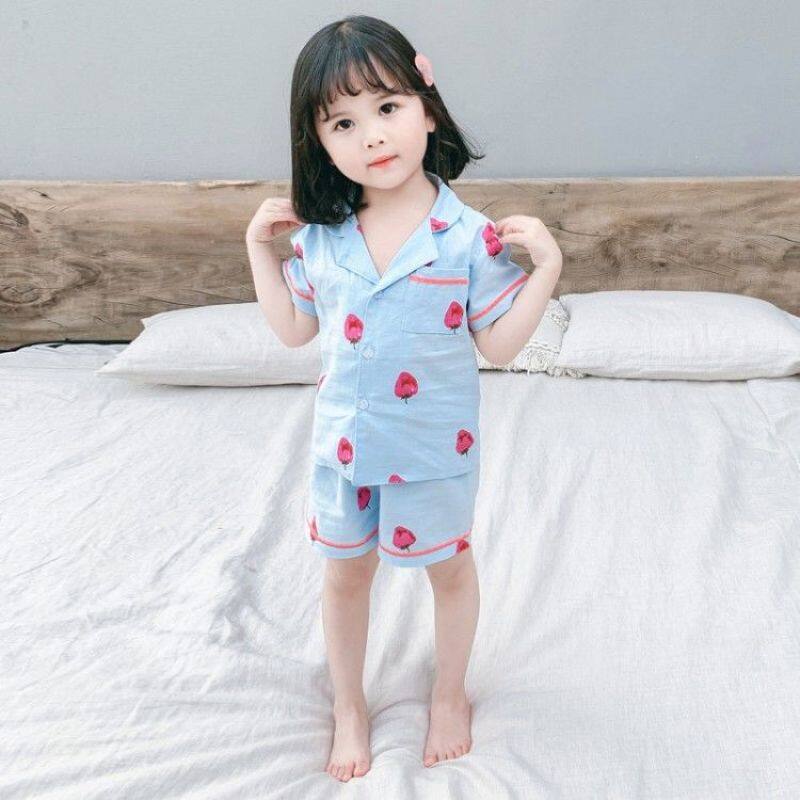 Nơi bán Mùa Hè 2020 Quần Áo Trẻ Em Trẻ Em Dâu Tây Bộ Đồ Ngủ Ngắn Tay Cho Bé Gái Zhong Xiao Tong