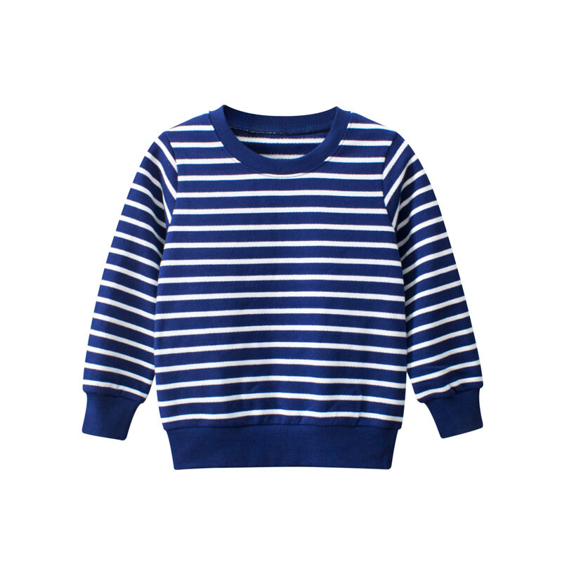 27Kids Store Blue white stripes Thicker Child's Sweatshirts Pullover Baby Boys Girls 2023 for kids boys Autumn Discounted item